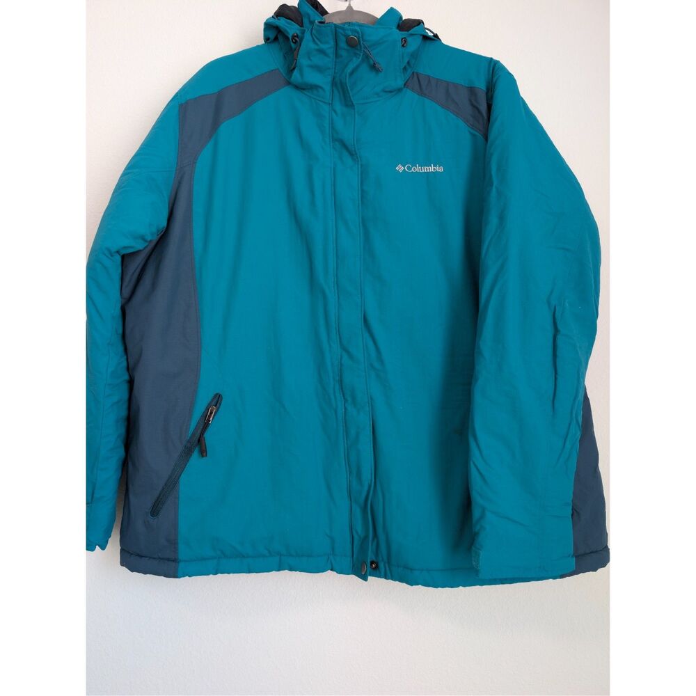 Columbia Men's 2X Turquoise Omni-Tech Waterproof Hooded Rain Jacket Shell